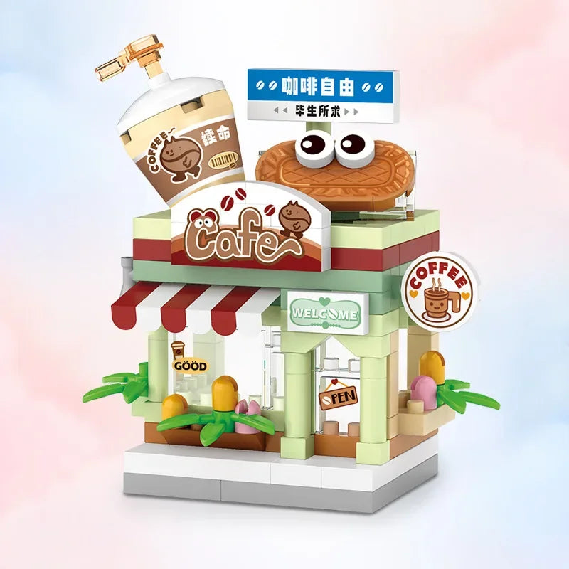 EZ Restaurant Dessert Coffee Pet Fruit Store Street View Food House Building Blocks Kit Girls Bricks Model Kids Toy Boy Child Gifts