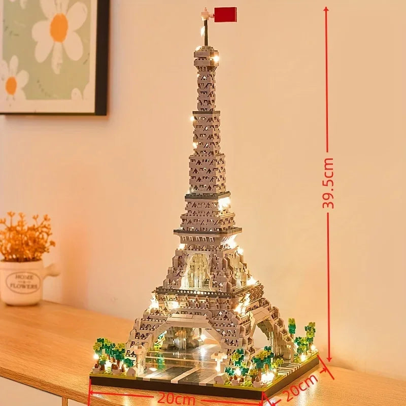 EZ Knew Built Exquisite Paris Eiffel Tower Micro Mini Building Blocks Toys Set: LED Illuminated, Perfect Gift Illuminate Your World