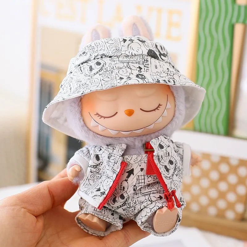 EZ For 1st 2nd 3rd Gen 17cm Labubu Tendencia Clothes Pendant Sitting Party Graffiti Strap Pants Hat Labubu Clothes