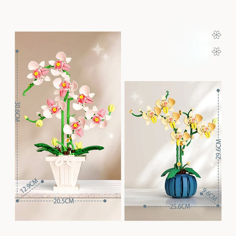 EZ Flowers Bouquet Orchid Building Blocks Bonsai Plant Model Bricks Artificial Romantic Home Decoration Toys Birthday Gift For Girl
