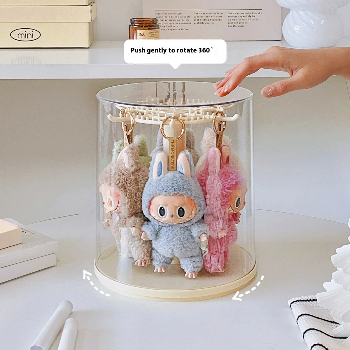 EZ Labubu Pendant Display Box Rotating Transparent Labubu Doll Handmade Blind Box Storage Display Stand Decorative Ornament Gifts