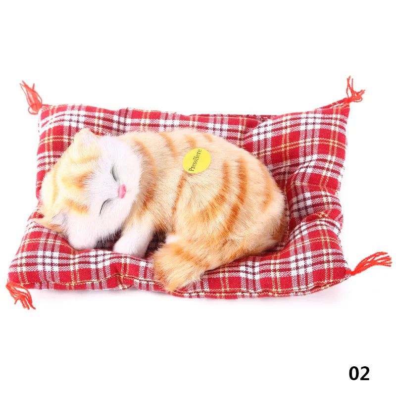 EZ Brand New Simulation Animal Doll Plush Sleeping Cats Toy With Cushion Can Speak Out with Sound Kids Gift Stuffed Desk Ornament