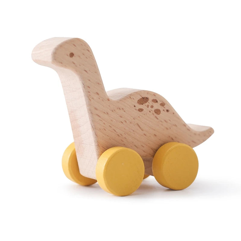 EZ Wooden Baby Car Toys Beech Wooden Dinosaur Cartoon Car Teether Educational Montessori Toys For Children Teething Baby Toys