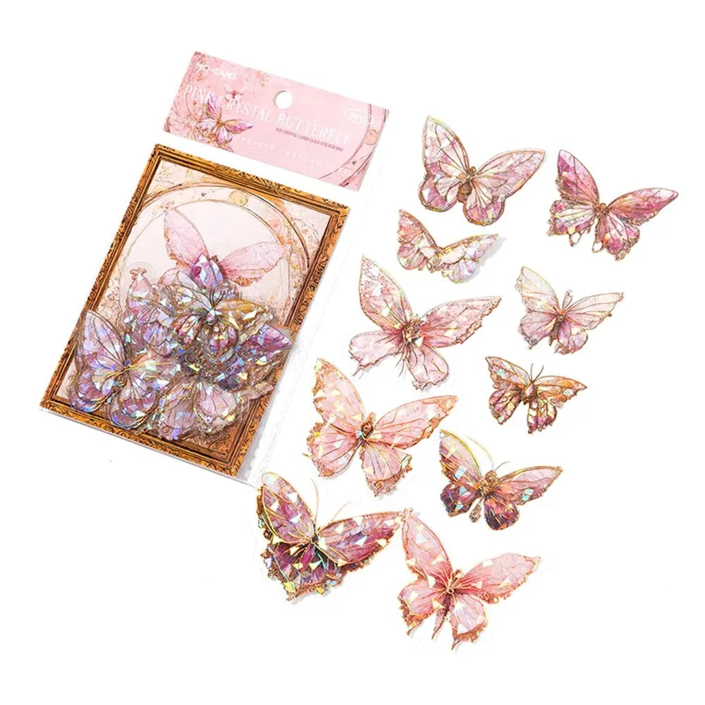 EZ 5Style 20pcs/pack INS Butterfly PET Sticker Pack Ice Crystal Laser Gold DIY Handbook Decoration 3D Scrapbook