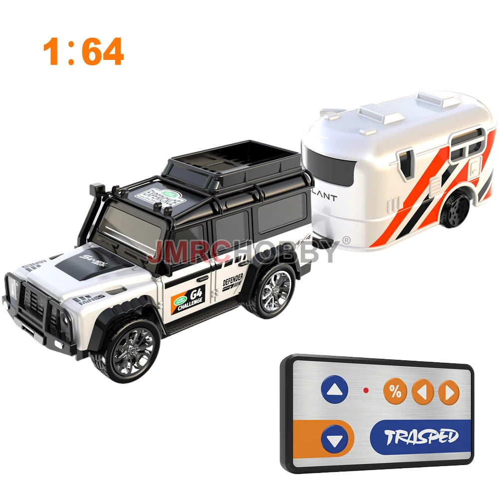 EZ 1:64 Metal Alloy Proportional Remote Control Vehicle Model 2.4GHz Mini Simulation RC Car With Trailer