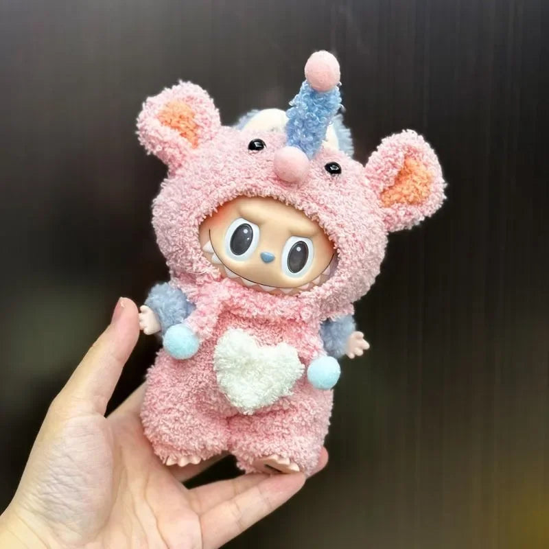 EZ Labubu Baby Clothes Plush Cartoon Pink Pig Set For 1st and 2nd Gen 17cm Labubu/Dora Vinyl Doll Outfit