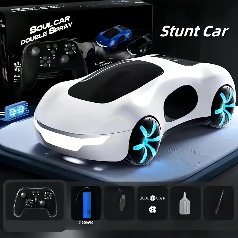 EZ NEW cool sports car dual spray with sound and cool lights four-wheel drive science fiction concept car children's remote control