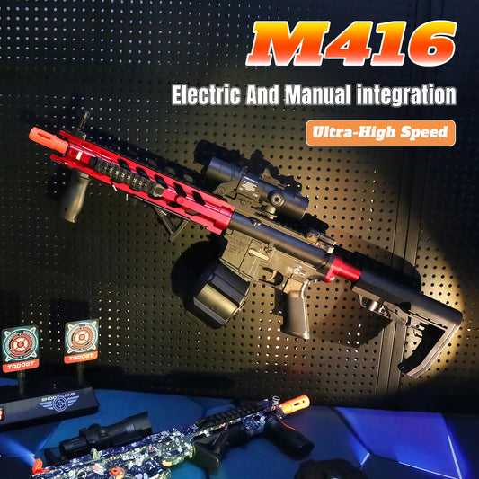 EZ M416 Electric Gel Ball Blaster Toy Gun， Manual/Automatic Mode  , Rechargeable - Suitable for Summer Outdoor Shooting Games