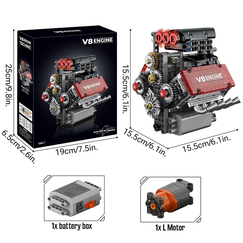 EZ V8 Engine Motorized Simulation Brick Model Electrically Drive Building Blocks Technical Car Parts Creative Toys Gifts Kids Adult