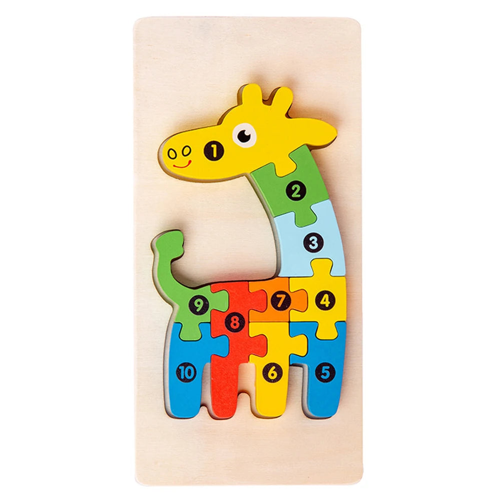 EZ High Quality 3D Wooden Puzzles Educational Cartoon Animals Early Learning Cognition Intelligence Puzzle Game For Children Toys