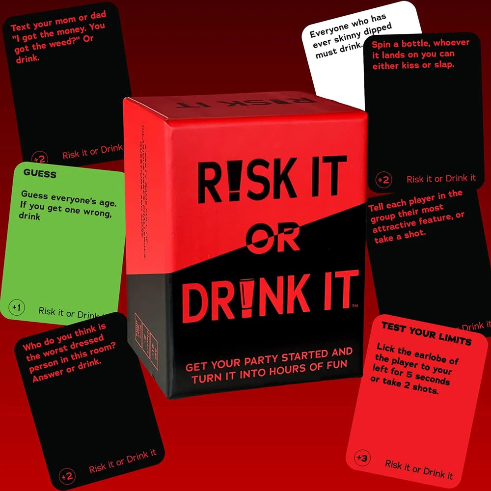EZ Risk It Or Drink It Fun Party Game For College Card Game Drinking Game Pregame Night Hilarious Dares Challenges  Questions Adult