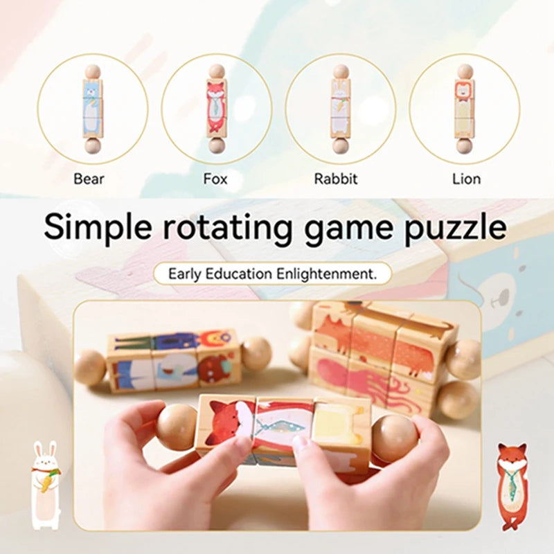EZ Baby Wooden Rotating Jigsaw Puzzle Hand bell Toy Baby Mobile Musical Rattle Toy Montessori Puzzle Game For Babies Newbaby Gift