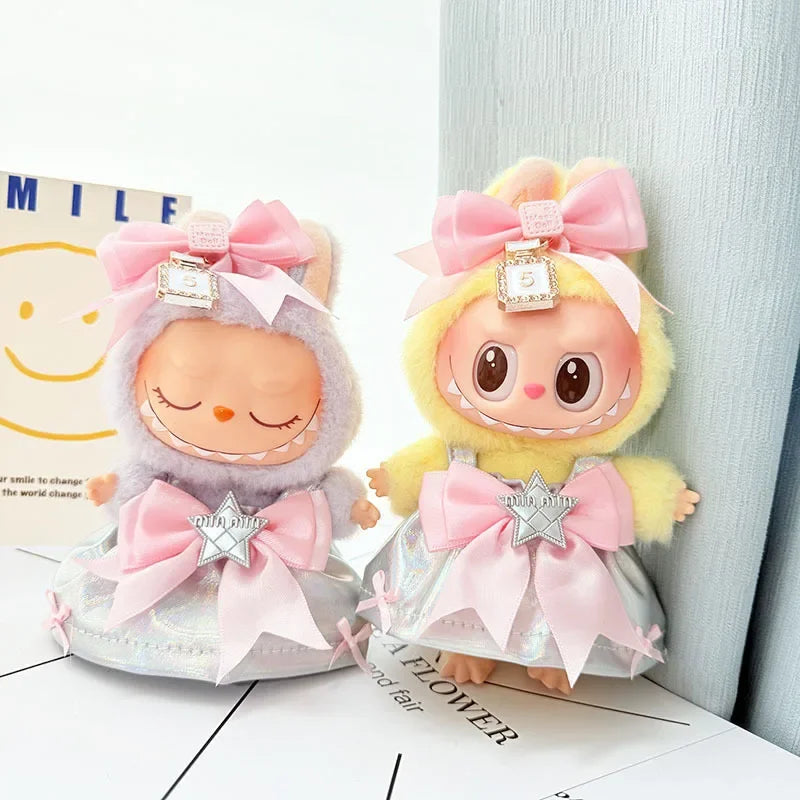 EZ 15-17cm Labubu Trendy Cute Laser Dress Doll Clothes Set with Hairband Accessories