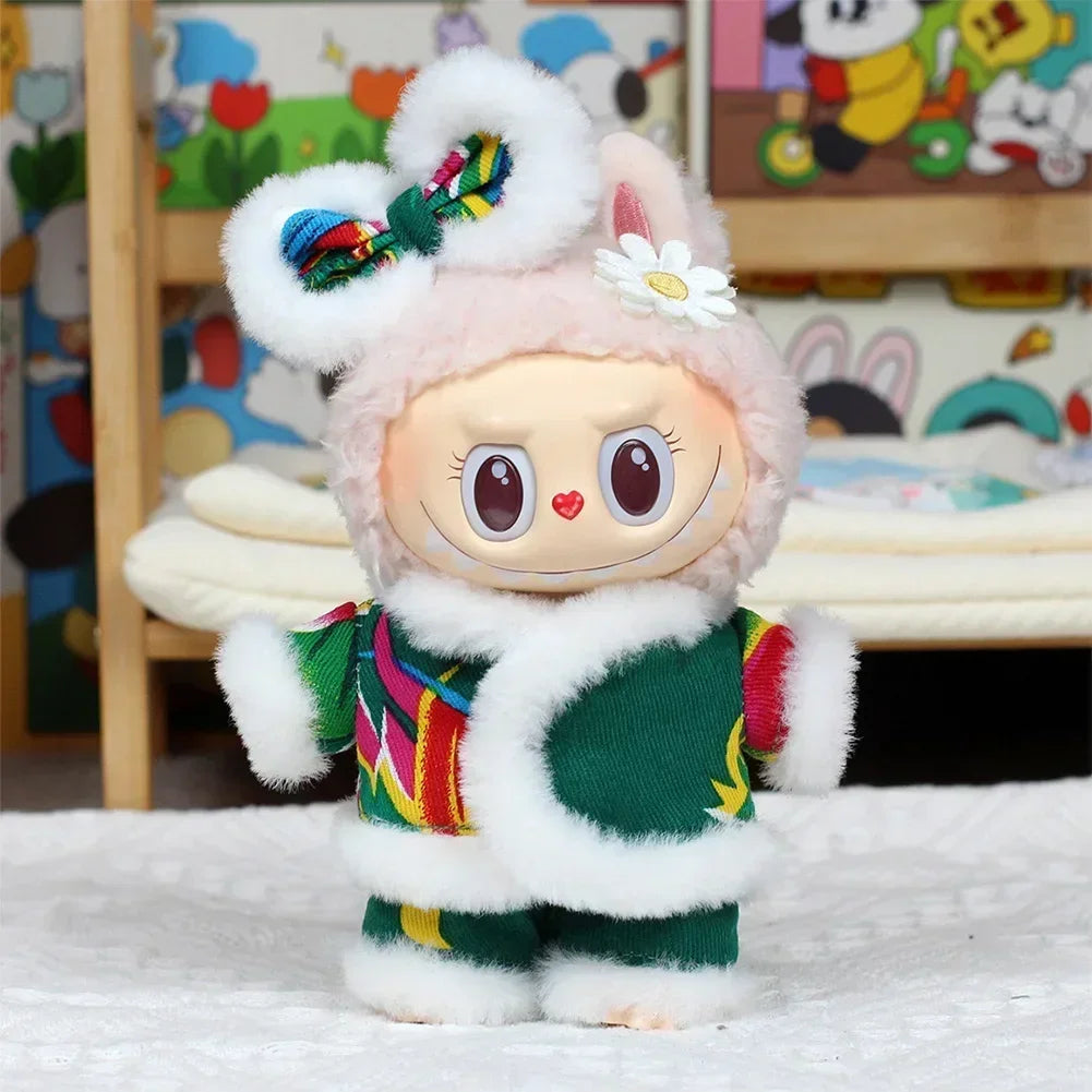 EZ For labubu Cool leather Jacket Dress Fashion Mini Plush Doll Clothes Outfit Accessories for Labubu Idol Skirt Clothing Gift