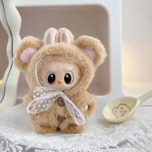 EZ 17cm Mini Plush Doll'S Clothes Outfit Accessories For Korea Kpop Exo Labubu Idol V1 V2 cartoon bear hat button bow Clothing Gift