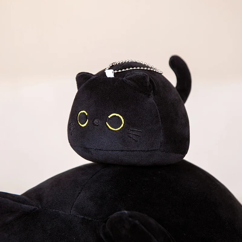 EZ 7/11/20CM Kawaii Small Cuddly Black Cat Plush Doll Cartoon Stuffed Round Ball Cat Plushie Girl's Bag Keychain Pendant Toys