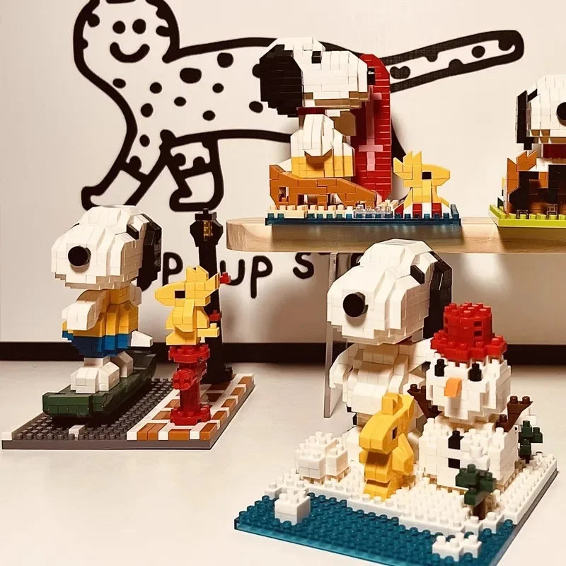 EZ Snoopy Diamond Building Blocks Assembly Street View Model Character Scene Dog Mini Bricks Figure Toys For Christmas Gifts