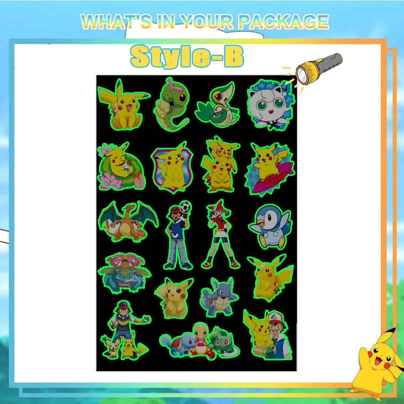 EZ Pokemon Luminous Tattoos for Kids Pikachu Styles Temporary Tattoos Stickers Boys Girls Glow Party Supplies Gifts for Children