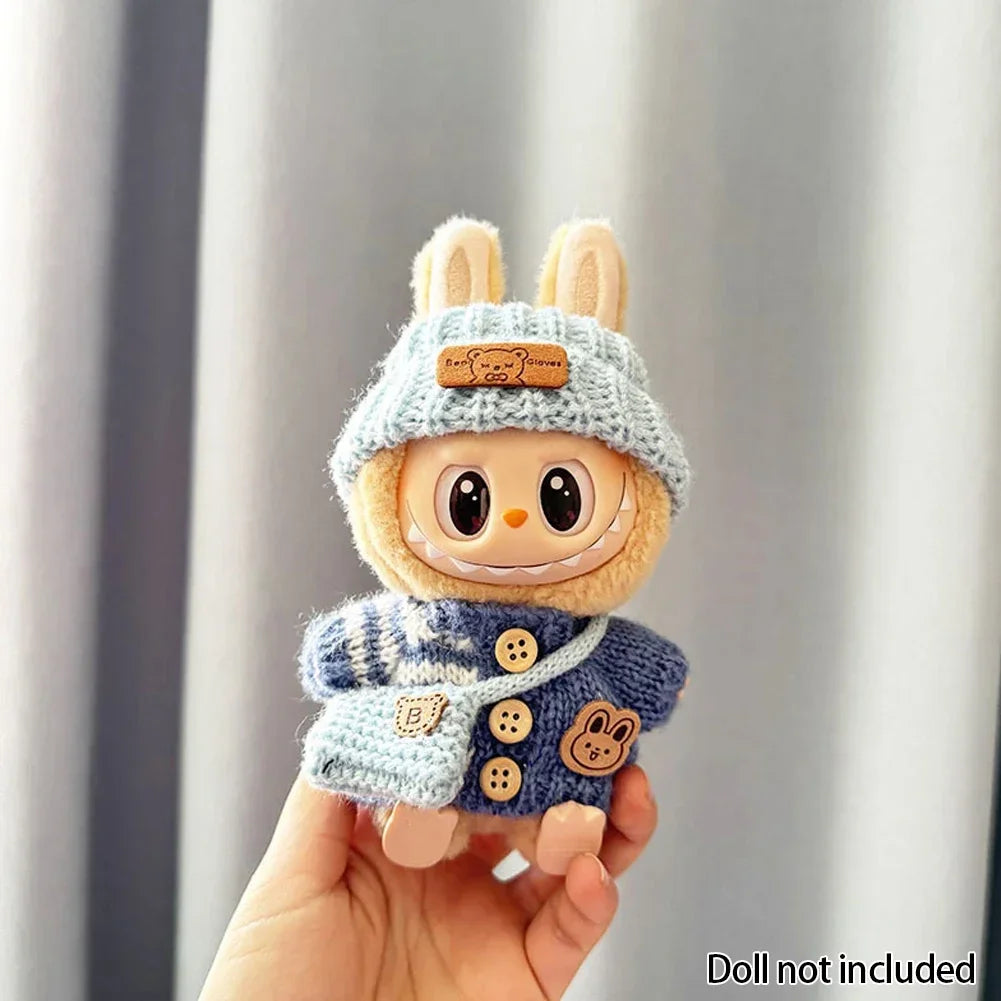 EZ For 15-17 cm v1v2 Labubu Clothes outfit Labubu Sitting Party Bear Label Scarf Hat Bag Dolls Accessories Cute Decoration