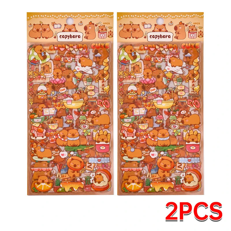 EZ 6PCs Kawaii Capybara Stickers Cartoon Stickers for DIY Hand Account Album Diary Decoration Stickers Aesthetic Stationery Gifts