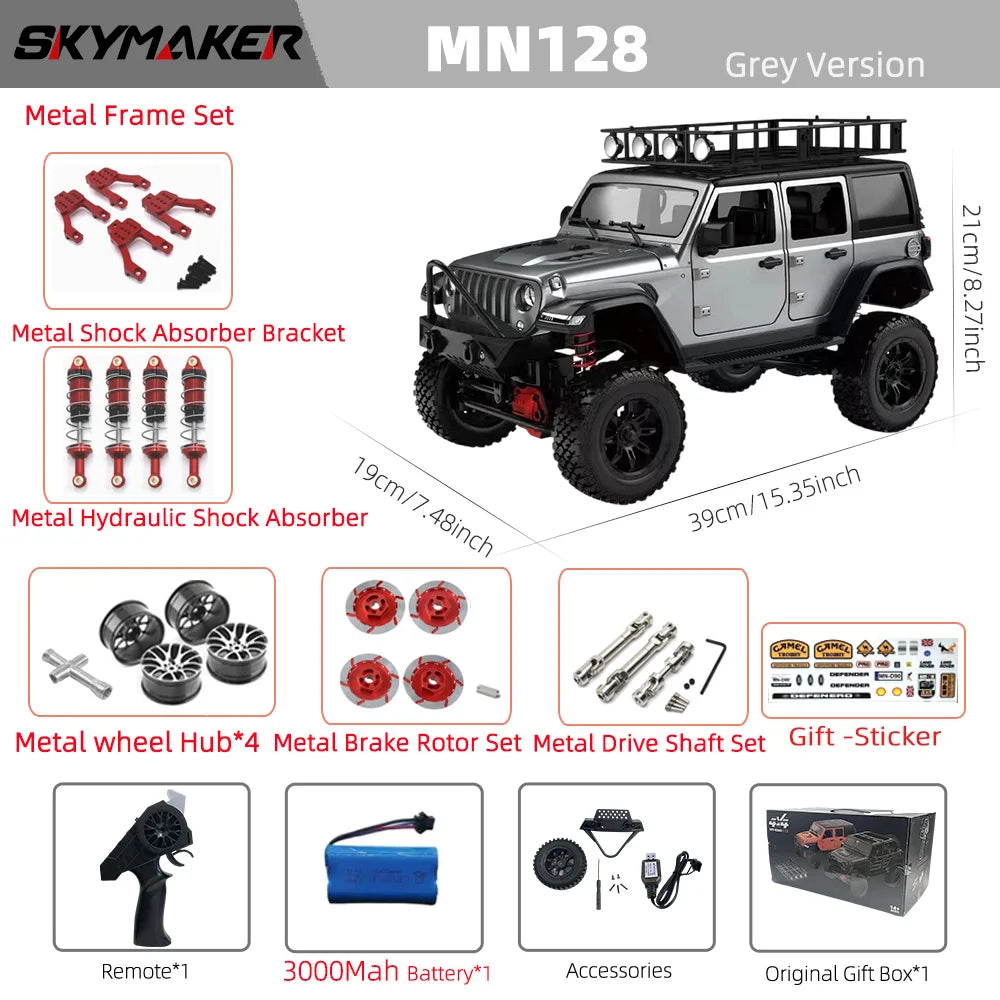 EZ MN128 1/12 RC Car 4WD Jeep Model 2.4G Remote Control LED Light 4X4 Off Road 4WD Climbing RC Truck Electric Toy Car Gift for Boy