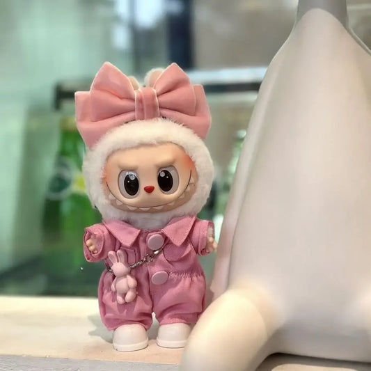 EZ For 15/17cm 3.0 labubu v1/v2/v3  clothes pink set love outfits Cherry Decorated Jumpsuit Replacement for Decoration Accessories