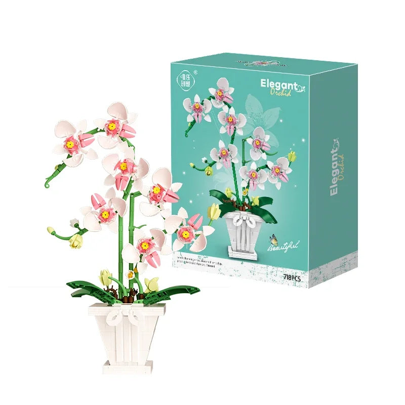 EZ Orchid Flower Building Kit, Plant Botanical Bonsai Collection, Decor Home Office, Blocks Toy for Adults Kids Age 6+, 616PCS