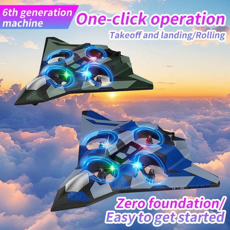 EZ CZ36 2.4G 10CH RC EPP Foam Fighter Plane - 360 Degrees Stunt Tumbling, One-Key Takeoff, LED Lights - Best Kids Toy Gift