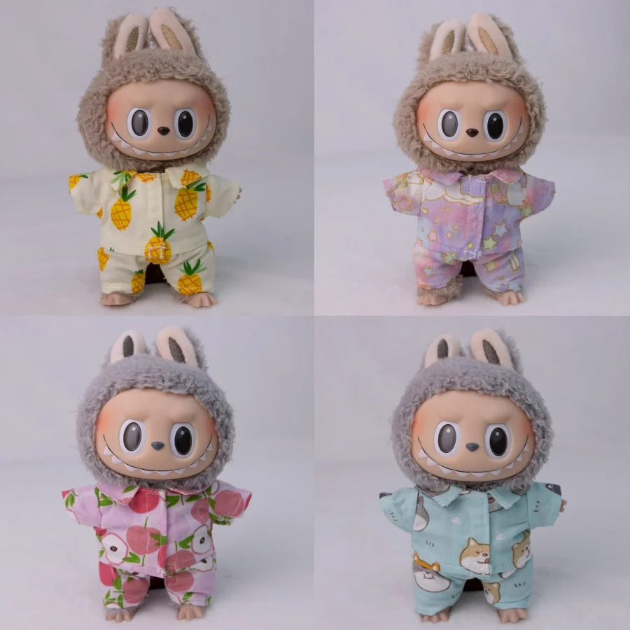 EZ Ropa Labubu Sitting Party Plush Pendant Baby Clothes Pure White Summer T-Shirt Set Striped Shirt & Shorts Set