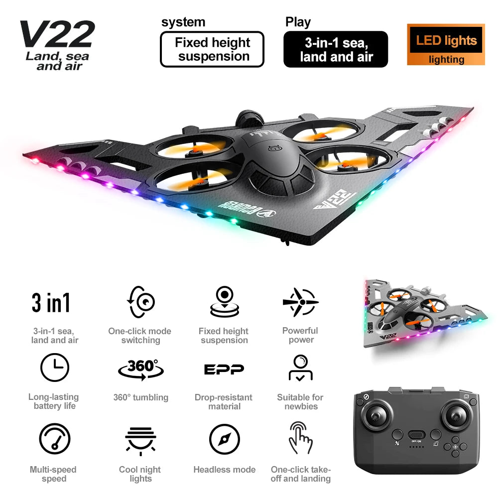 EZ V22 3 IN 1 RC Foam Aircraft EPP Plane 2.4G Radio Control Glider Remote Control Fighter Plane Glider Airplane Foam Boys Toys