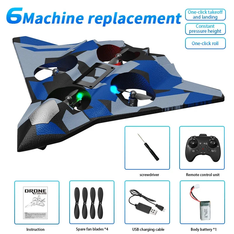 EZ CZ36 2.4G 10CH RC EPP Foam Fighter Plane - 360 Degrees Stunt Tumbling, One-Key Takeoff, LED Lights - Best Kids Toy Gift