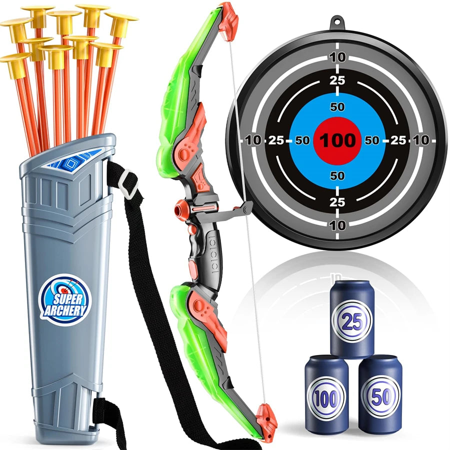 EZ Kids Bow and Arrow Set, LED Light Up Archery Toys Set for Kids Ages 4-8 8-12, with 10 Suction Cup Arrows, Target & Quiver, Boys