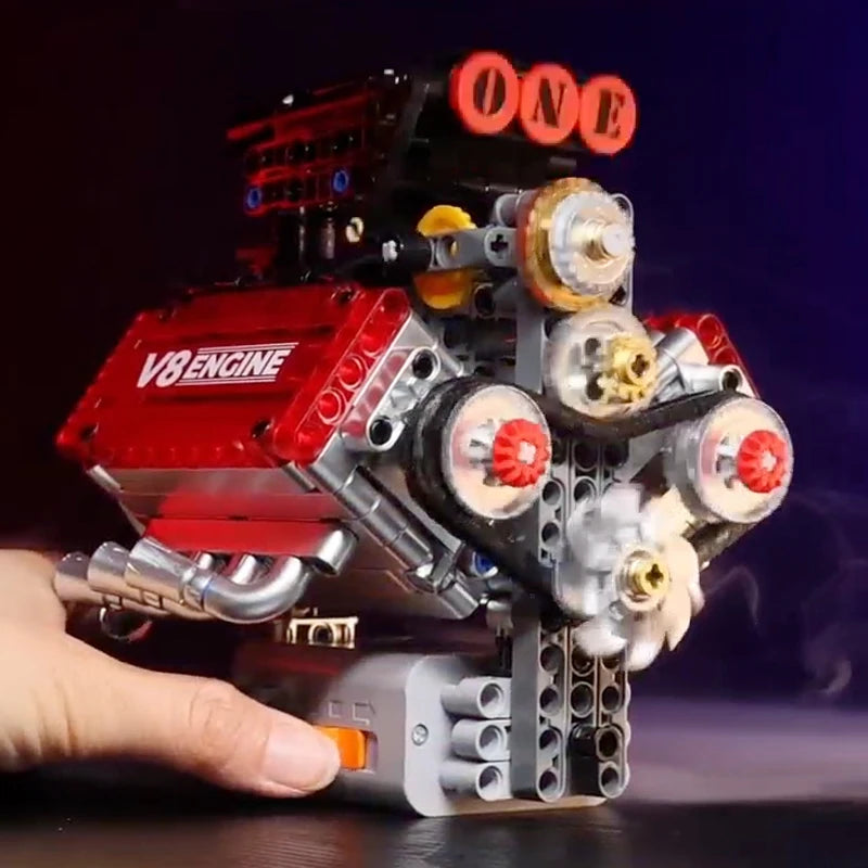 EZ V8 Engine Motorized Simulation Brick Model Electrically Drive Building Blocks Technical Car Parts Creative Toys Gifts Kids Adult
