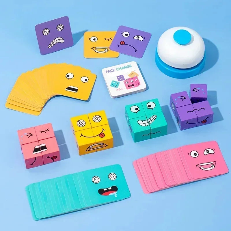EZ Cube Face Changing Building Blocks Board Game Wood Puzzle Montessori Expression Wooden Blocos for Children Battle Table Game