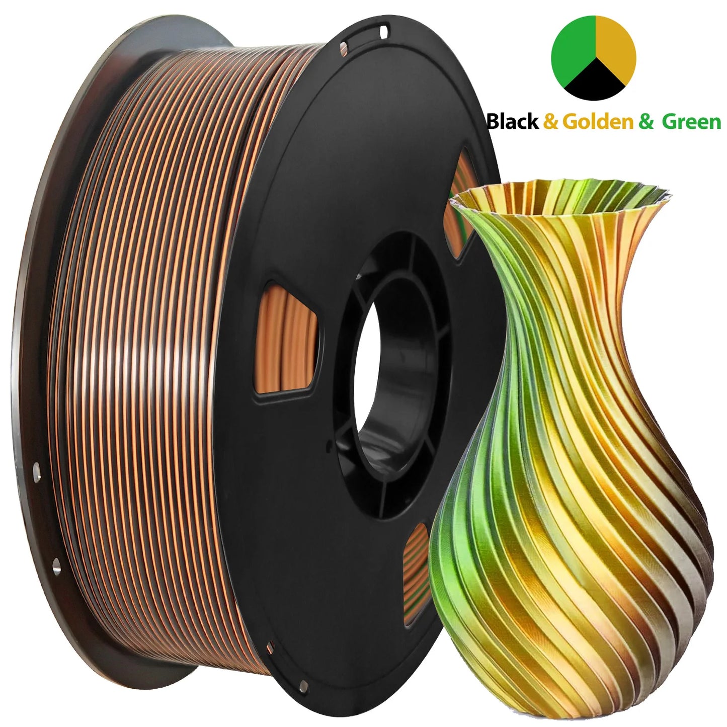 EZ Tricolor Silk PLA 3D Printer Filament, 1.75mm Multicolor 3D Printing Filament, 1kg (2.2lbs) Fit Most FDM 3D Printer