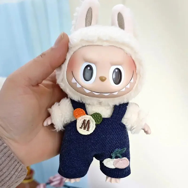 EZ 17cm Mini Plush Doll'S Clothes Outfit Accessories For Korea Kpop Exo Labubu Idol Dolls Corduroy overalls T-shirt Clothing Gift