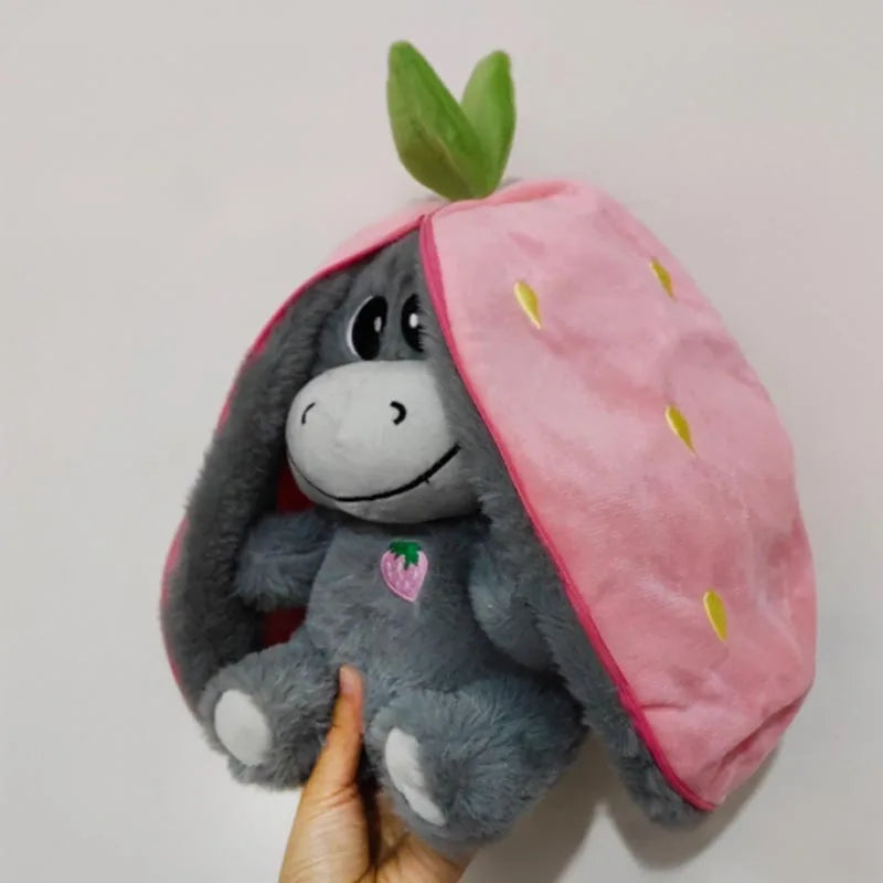 EZ Baby Strawberry Donkey Plush Toy Stuffed Creative Into Fruit Transform Breathing Donkey Sleeping Doll 30cm for Kid Birthday Gift