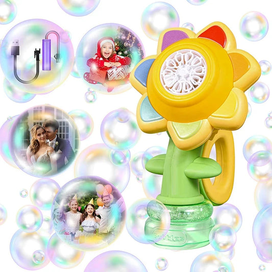 EZ Sunflower Bubble Machine for Kids Automatic Flower Bubble Toy with Light for Toddlers Bubble Maker Blower for Kids Outdoor Toys