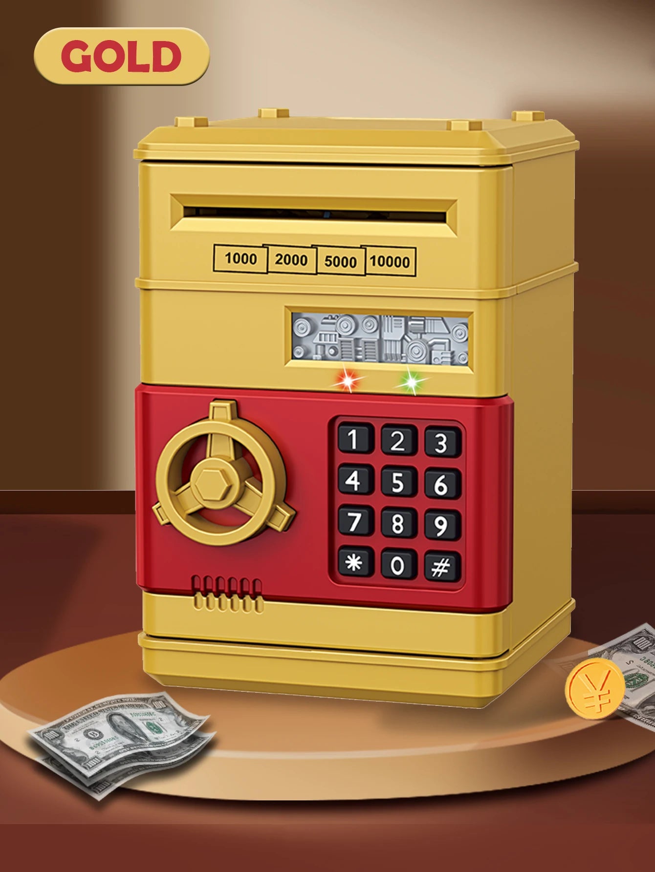 EZ ATM Password Piggy Bank, Electronic Kids Money Bank Coin Can Auto Scroll Paper Money Saving Box Gifts for 3+ Boys and Girls