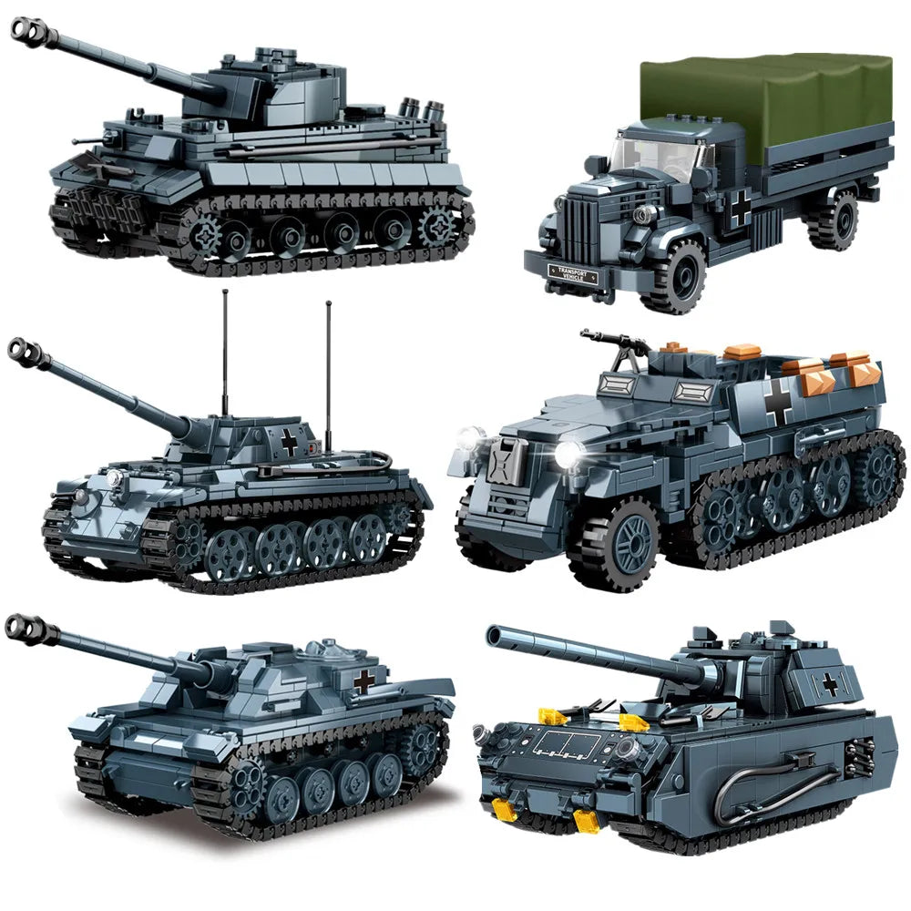 EZ WW2 Military Army Soldiers World War 2 Tank Armored Vehicle Model Assemble Building Blocks Bricks Children's DIY Toys Gift