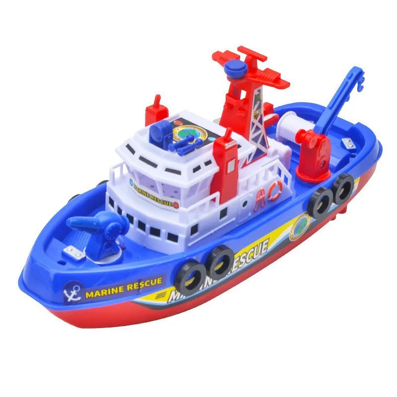 EZ Children's Sprinkler Electric Boat Bathing Toy Rescue Model Fire Boat LED 3-6 Year Old Puzzle Toy with Light and Music