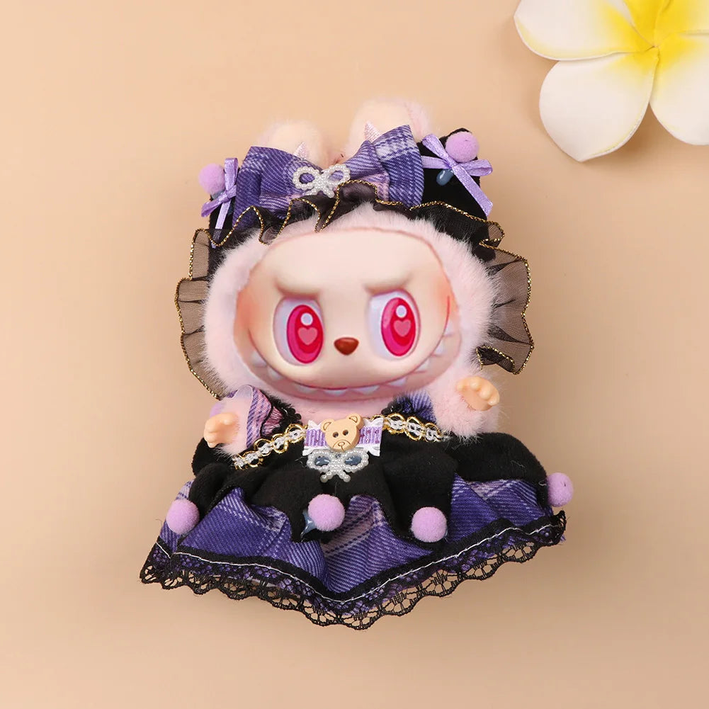 EZ For 17cm Labubu V2 V1 Purple Dress Doll Clothes Outfit Accessories Idol Doll Clothing for Kid Gift Labubu Ropa