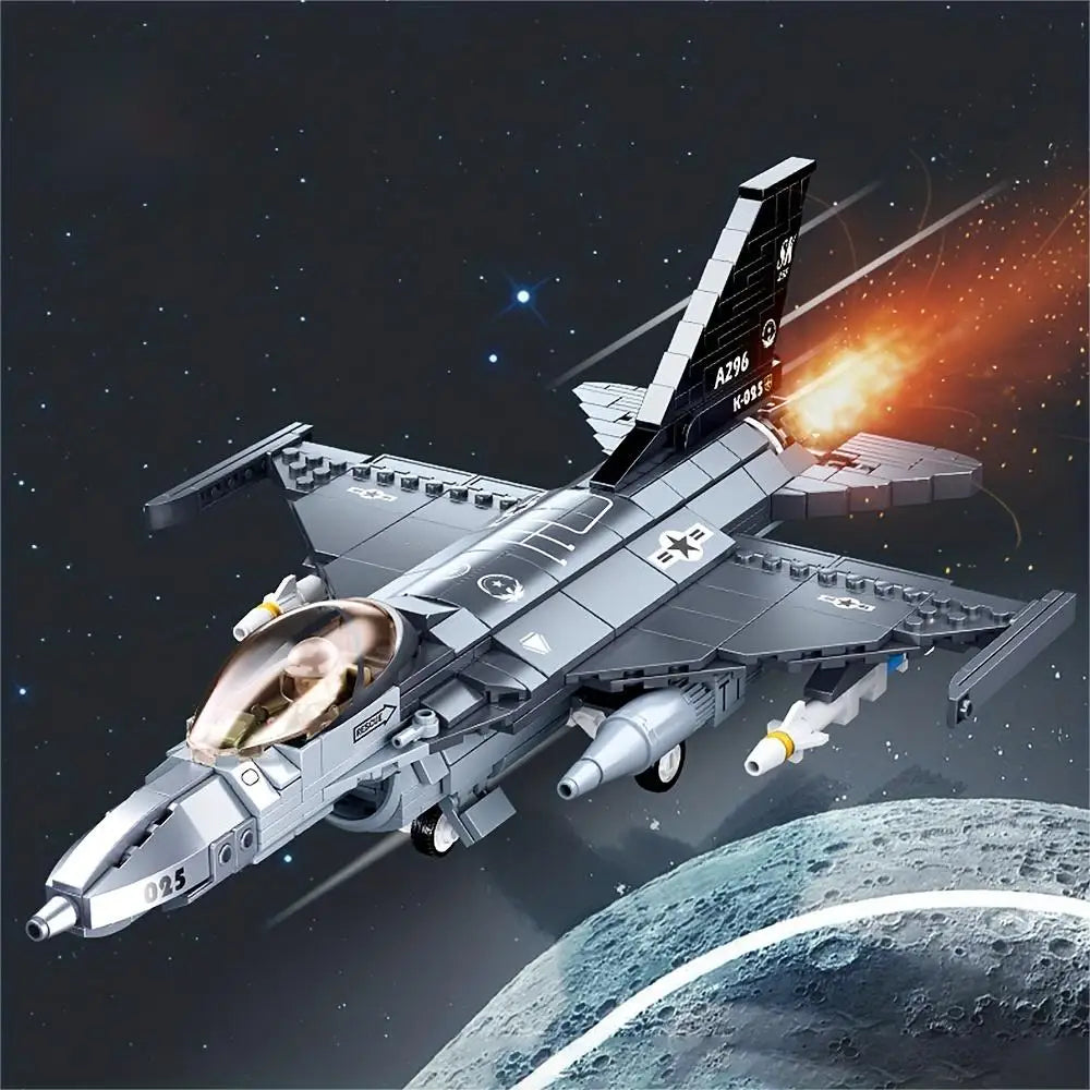 EZ Get Your Own F16 Fighter with 521pcs - Military Series Model Building Blocks Kit - Perfect Gift For Christmas Thanksgiving