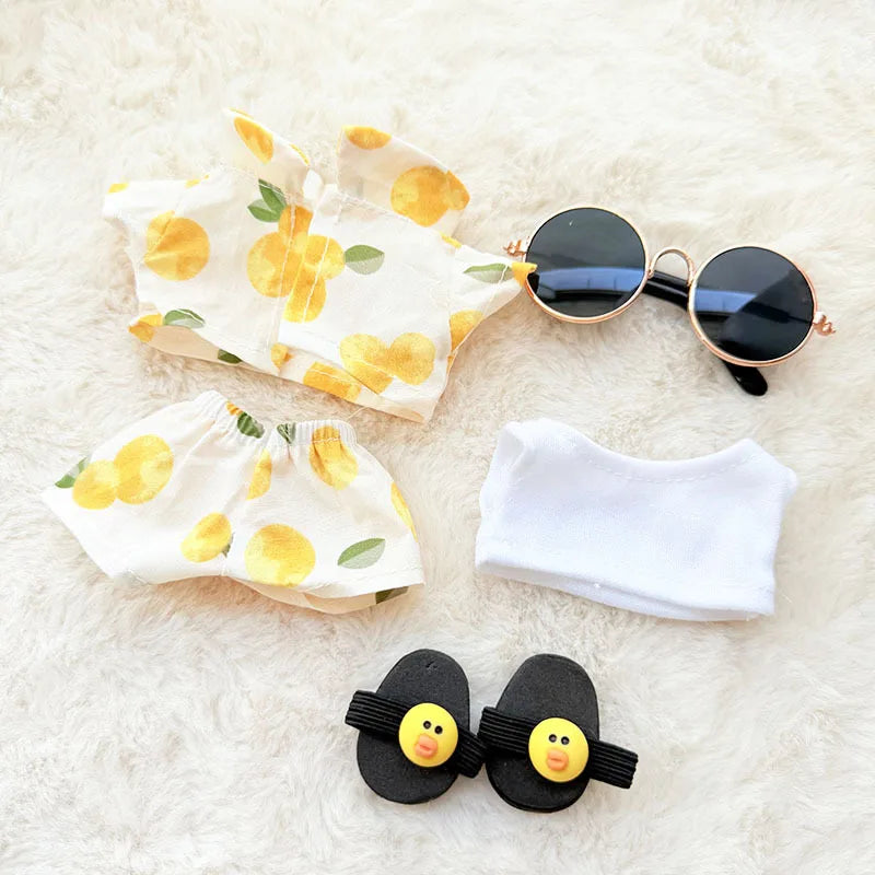 EZ 1 Set Hawaii Original Luxury Clothes for Labubu V1 V2 Cute Shark Duck Shoes Shirt Pants Glasses Beach Clothes Suit for Labubu