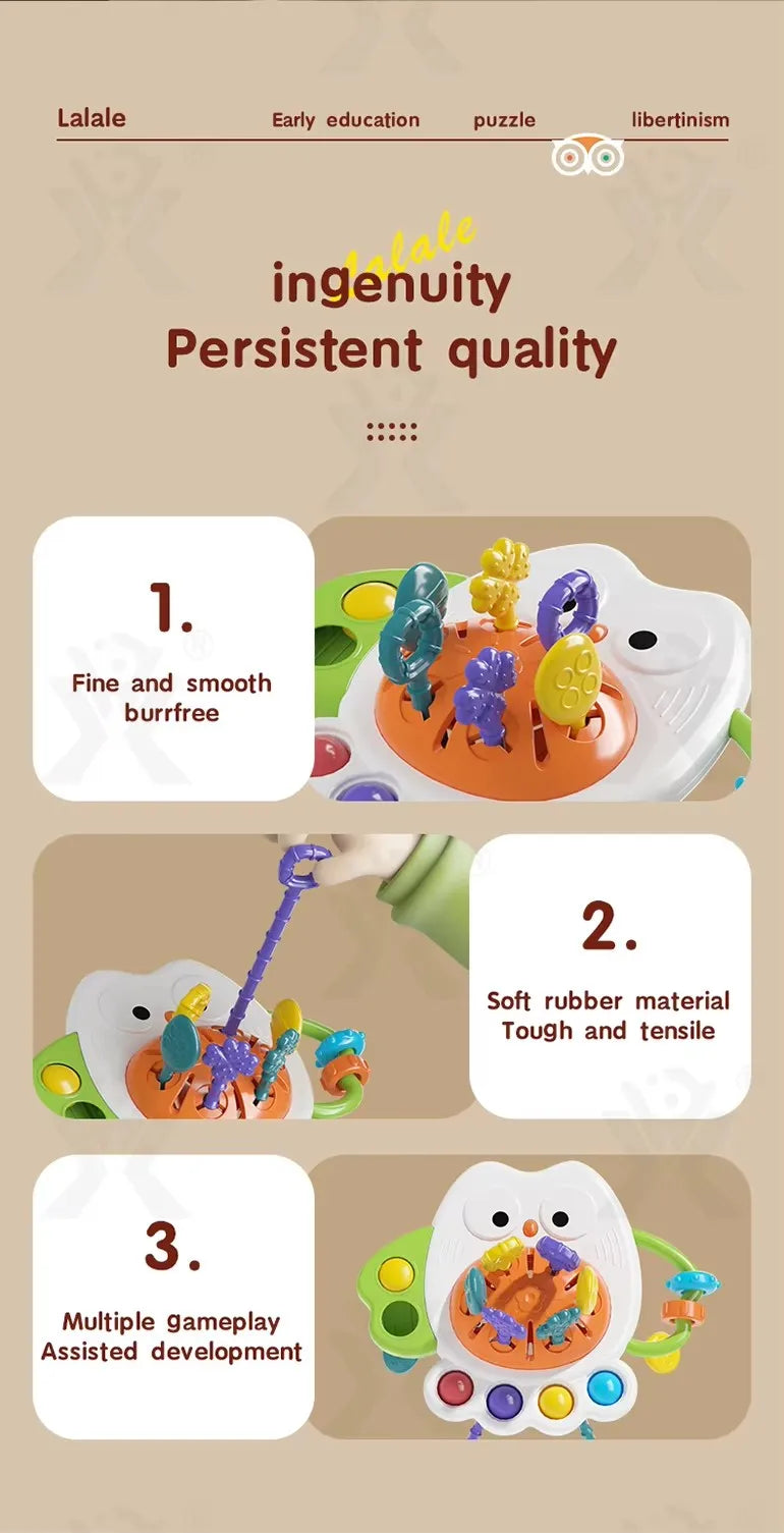 EZ Activity Development Pull String Toys Silicone Teething Rattle Educational Learning Toy Baby Sensory Montessori Toys 6 12 Months