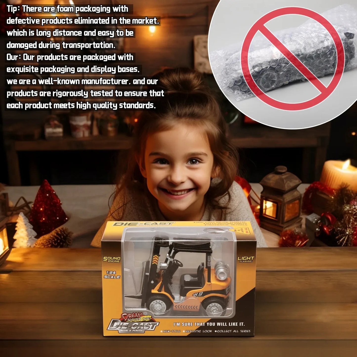 EZ 1:24 Scale Alloy Construction Forklift & Crane Toy Model with Retroactive Motion & Sound & Light Effects - Ideal for Kids' Play