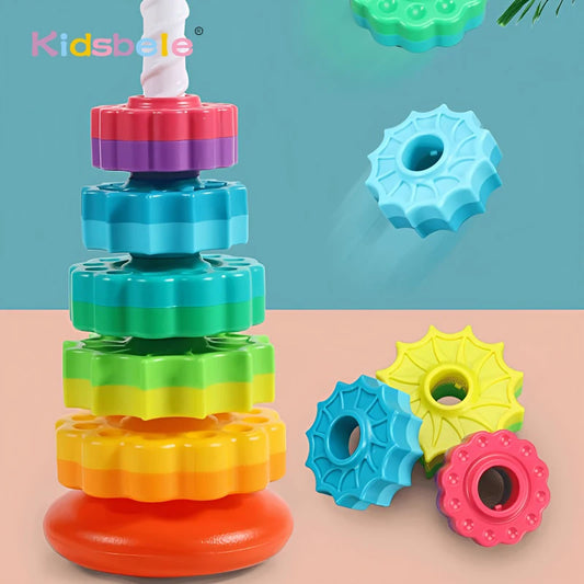 EZ Rotated Rainbow Spinning Stacking Toys Baby Early Education Puzzle Development Intelligence Ring Toy For Kids Boys Wheel For Kid