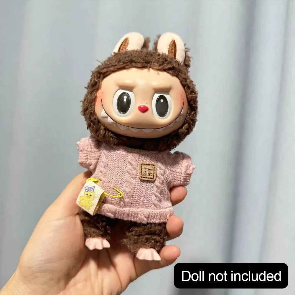 EZ Doll Clothes Ropa Labubu For 17cm Labubu V2 V1 Labubu Winter Sweater Strawberry Love Pattern Kid Toy Gift