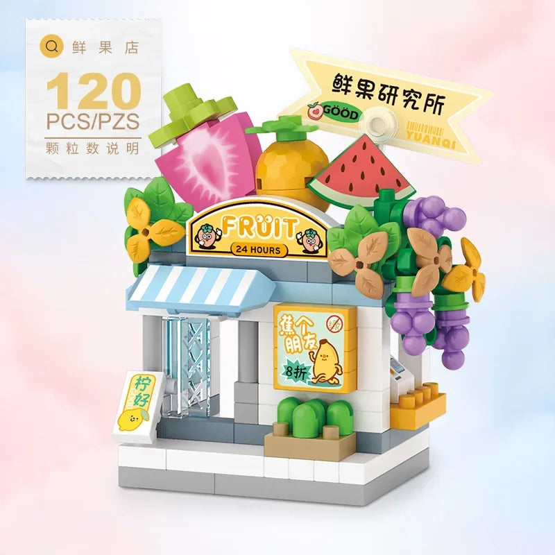 EZ Restaurant Dessert Coffee Pet Fruit Store Street View Food House Building Blocks Kit Girls Bricks Model Kids Toy Boy Child Gifts