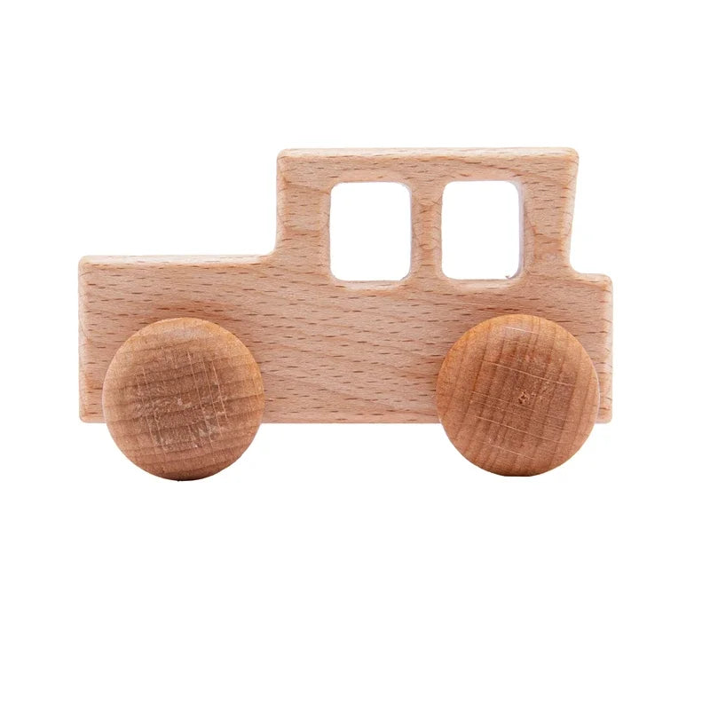 EZ Wooden Baby Car Toys Beech Wooden Dinosaur Cartoon Car Teether Educational Montessori Toys For Children Teething Baby Toys